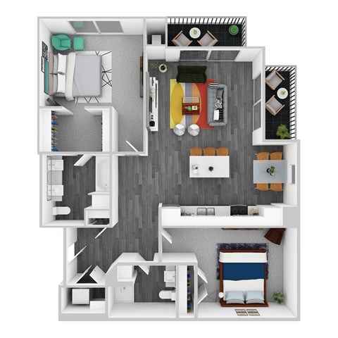 Floor plan for 2 beds, 2 baths, 1211 sqft